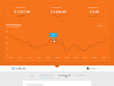 Pestaña con estadísticas de precio bitcoin bitcoins chart graph landing page price stats ui ux web