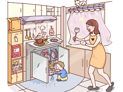 In the corner of the kitchen illustrations