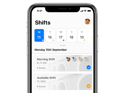 Shifts - Calendar - iOS 11 calendar ios ios 11 ios design shift shifts