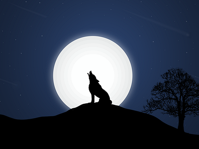 Woolf with midnight bark design illustration illustrator midnight moon night ui ux web website wolf