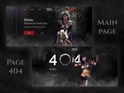 Xena: Warrior Princess main and 404 pages 404 404 page collage design film homepage main page movie photoshop tv series watch webdesign xena