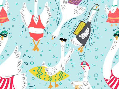 Seven Swans a Swimming christmas digital illustration pattern patterns swans swimming twelve days of christmas