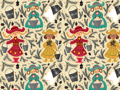 Eight Maids christmas illustration pattern