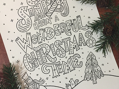 Wonderful Christmastime Coloring Sheet brush christmas coloring sheet creative design folk art graphic design hand lettering holiday illustration lettering tool preset