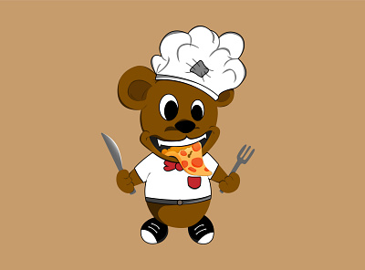 brown cheff bear brown character design eat food illustration pizza