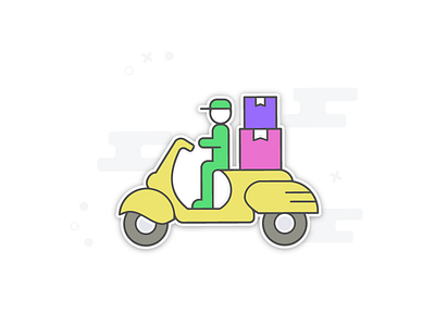 Sticker Style Graphics - Delivery Boy art black border delivery graphics parcel pastel scooter sticker style white
