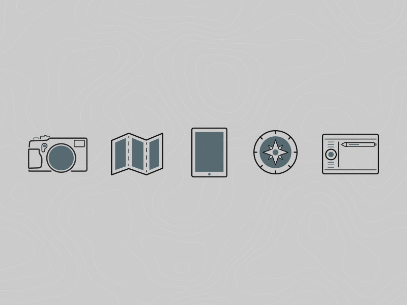 Website relaunch glyphs tablet wacom camera travel explore icons illustrator glyphs