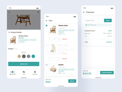 Buluh. - Furniture Shopping Cart add item add to bag add to cart buy card cart ecommerce furniture furniture shop market order payment shop shopping shopping cart summary order ui ui design
