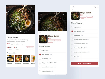 Food Delivery App - Add to Order add to cart add to order card cart checkout ecommerce food delivery food delivery app martket mobile mobile ui ramen ramen delivery ramen shop shop shope ui ui mobile