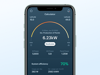 Solar Panel Calculator Concept analytics app calculator calculator app cities clean energy clean ui daily ui dailyui dashboard energy green green energy mobile app smart home smarthome sustainability sustainable tracking ui