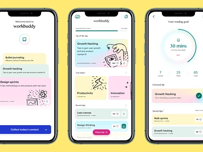 Workbuddy: Reading Gamification App app articles books daily ui dailyui documents ebooks education gamification illustration learning mobile app news productivity read ui urban