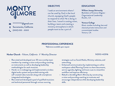 Worship Leader Resume blue brandon grotesque resume resume design