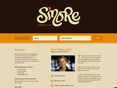 S'more Creative Landing Page brown karla landing page orange smore web web design web development