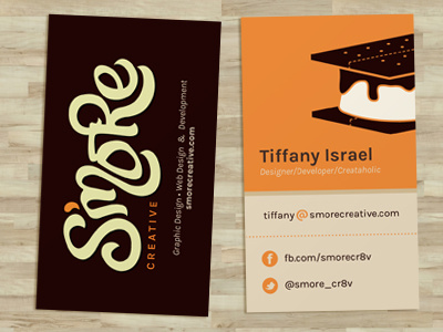 S'more Creative Business Cards brown business card custom type hand lettered icon illustrator karla lettering orange smore typography