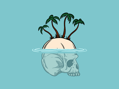 Island 🏝 adventure beach digital fun future graphic design illustration island ocean procreate sea skeleton skull travel trees wave