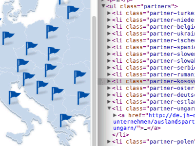 Country map with flags and label overlays