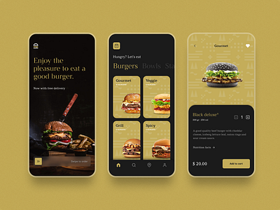 Premium burger's restaurant app app burger burgers delivery app delivery service design food app gourmet grill order premium product design quality restaurant restaurant app shop tasty ui ux veggie