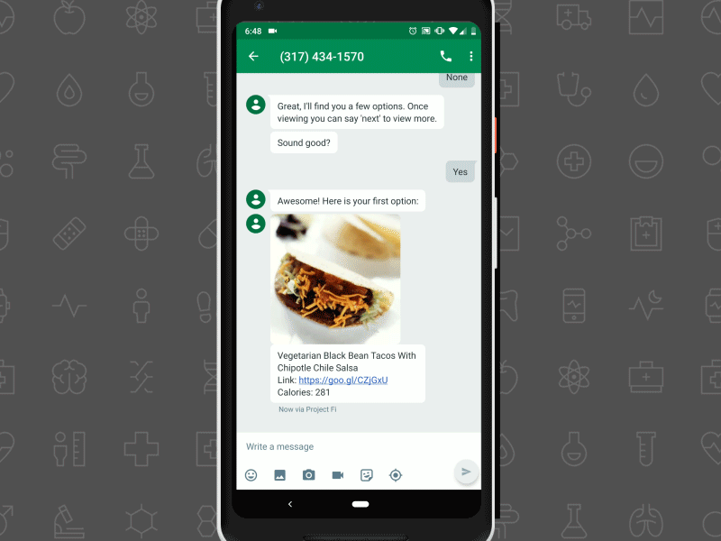 AI Well-Being Chatbot - Meal Planning ai chatbot messaging sms