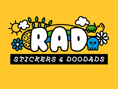 RAD Stickers + Doodads rebrand blue dog doodle green illustration lines logo pizza rad skull yellow