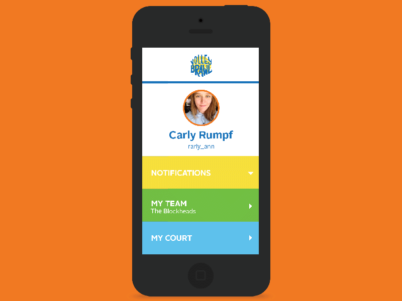 Volleybrawl App Movement app gif volleyball ux ui color block orange blue yellow green