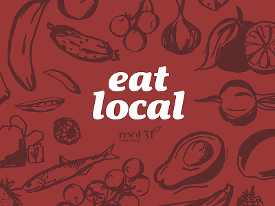 Eat Local - Root31 Cafe avocado banana berry eat local fish food illustration illustrations orange organic red tea