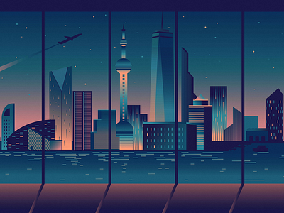 Night city panorama city freelance illustration illustrator panorama