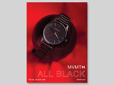 "All Black" Red MVMT Print Ad advertising design graphic design magazine magazine ad mvmt photography print product photography red watch
