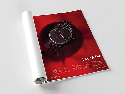 "All Black" Red MVMT Print Mockup advertising design graphic design magazine magazine ad mockup mvmt photography print product photography red watch