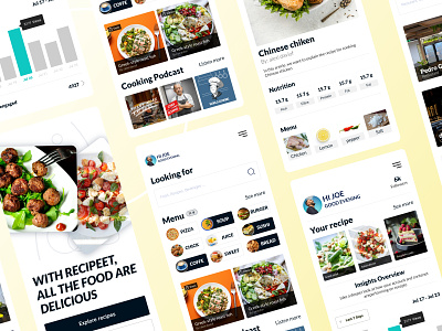 cooking app application ccooking app chef clean design cook cooking design food food app food application foodie meal podcast profile recipes resturant splash ui