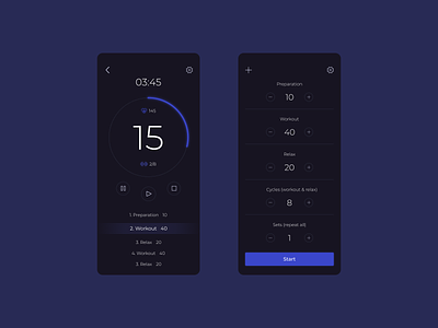 Mobile application "Tabata Timer" app design flat minimal ui ux