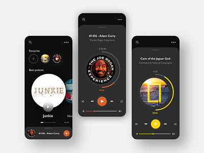 Podcast App app artist clean concept creative dark app dark mode dark ui design dribbble ios listen podcast typography ui ux