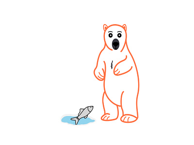 bear with fish cartoon drawing illustration line art