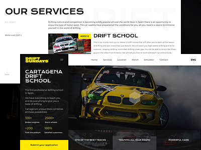 Cartagena drift school website animation car minimal mob motion graphics racing ui web