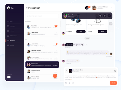 Ecommerce control panel. Messenger.