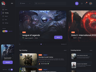 Concept for Live Streaming Platform for Gamers app design gamers minimal stream ui ux