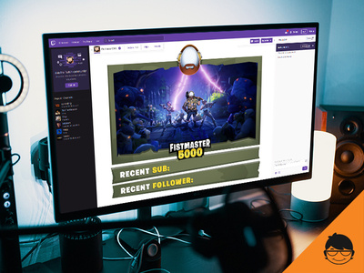 Twitch Screen Overlay for FistMaster5000 cartoon digitaldesigner fortnite freelancer graphicdesigner illustrator lanotdesign mascotdesign twitch.tv