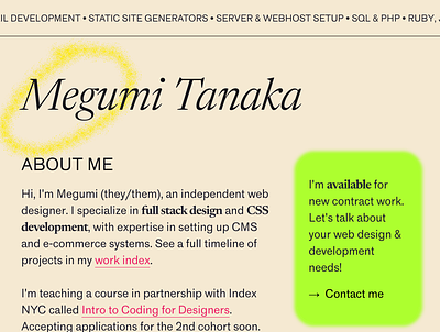 megumi.co portfolio redesign branding css css animation design marquee minimal one page layout portfolio responsive web design web designer web development