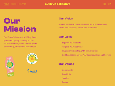 Cut Fruit Collective - Our Mission animation contact form css css animation custom cursor design html landing page navigation menu non-profit squarespace web design website
