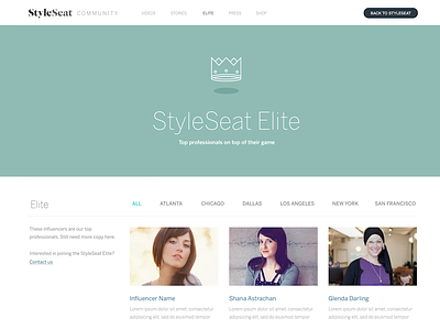 StyleSeat Elite Page cms development landing page marketing tumblr