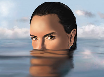 Alessandra illustraion ocean painting portrait poster art procreate summer sunlight