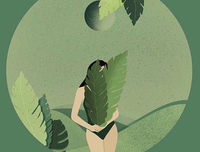 Jungle girl drawing green illustraion jungle nature poster art procreate