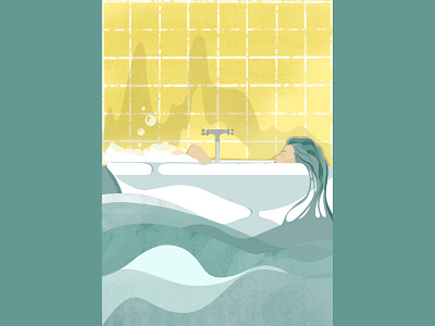 Melt bath bathtube illustration meltdown ocean painting poster art procreate relax