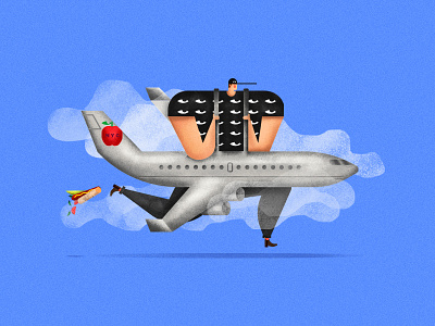 Fly Away character editorial hotdog illustration newyork plane portrait summer travel