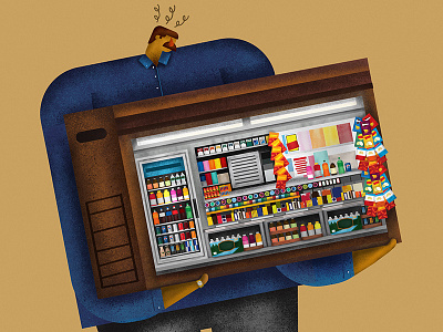 letting go of the newsstand box color editorial fall fired illustration newsstand newyork nyc portrait products