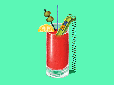 Slide of choice on a Friday. alcohol bloodymary color design drink editorial friday illustration lemon nyc olive portrait slide summer vector