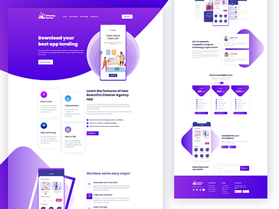 Cleaning Service Modern App Landing Page app landing cleaning service design illustration landingpage modern ui uidesign ux uxdesign web template website template