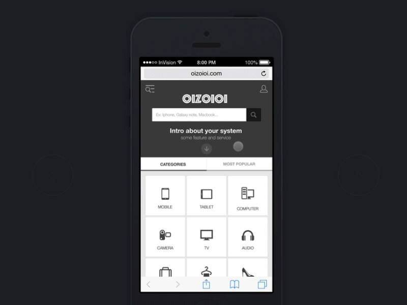 Oizoioi Mobile ScreenFlow mockup screenflow wireframe