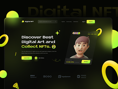 NFT Marketplace Landing Page Ui Design dark website nft nft dark nft dark ui nft landing nft landing page nft landingpage nft marketplace nft marketplace ui design nft ui design nft ui ux design nft ux design nft website design shuvo sarker