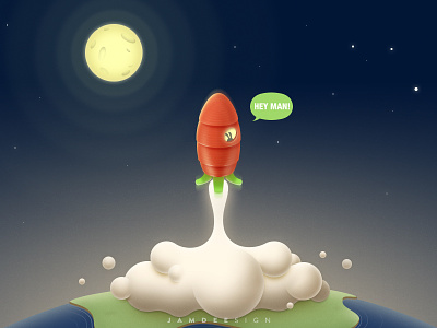 Towards the Moon | 奔月 carrot earth illustration moon rabbit rocket