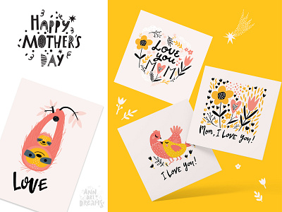 Mother s day card for mom chicken flower greeting cards illustraion mothers day sloth
